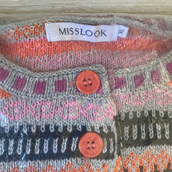 Misslook Multi Colored Button Down Cardigan XL NWT in packaging - Picture 3 of 4